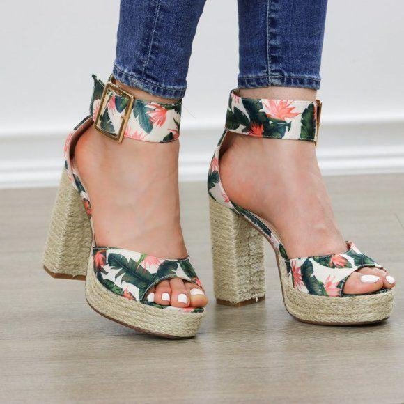 Floral Print Platform Espadrilles High Heel Stilettos - Picture 6 of 11